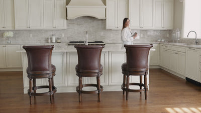 Pullman Bar Stool In Dark Walnut Finish With Vintage Brown Vegan Leather in Stools by Maven Lane