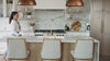 Vienna Swivel Counter Stool in Light Brown Finish with Natural Fabric in Stools by Maven Lane