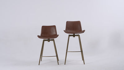 Victor Counter Stool Antiqued Brass with Cocoa Brown Vegan Leather in Stools by Maven Lane