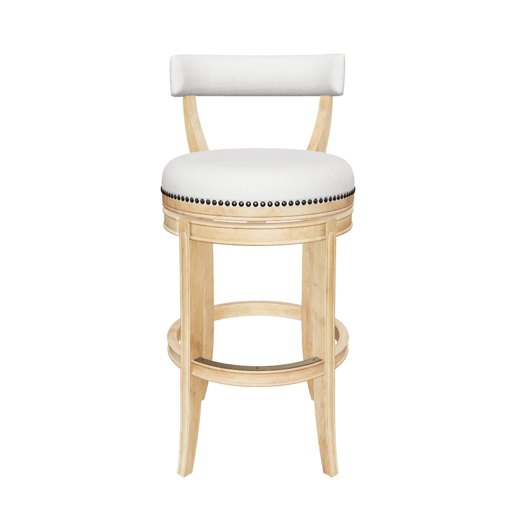 31" Alexander Bar Stool in Brown Finish with Beige Faux Leather Upholstery in Stools by Maven Lane
