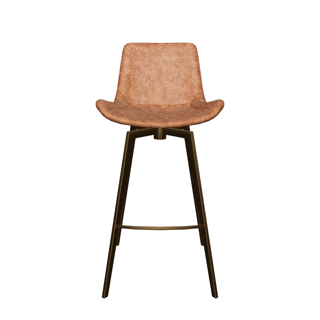 30" Victor Bar Stool in Antiqued Brass Frame with Cocoa Brown Vegan Leather in Maven Lane by Maven Lane