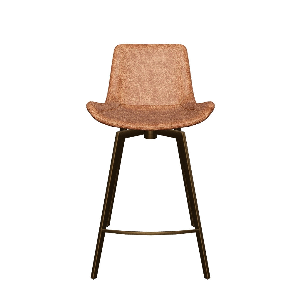 26" Victor Counter Stool in Antiqued Brass Frame with Cocoa Brown Vegan Leather in Maven Lane by Maven Lane