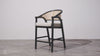 Chloe Counter Stool in Black Finish with Beige Fabric Upholstery and Natural Rattan Back in Stools by Maven Lane