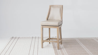 26" Vienna Swivel Counter Stool in Weathered Oak Finish with Avanti Bone Vegan Leather in Stools by Maven Lane