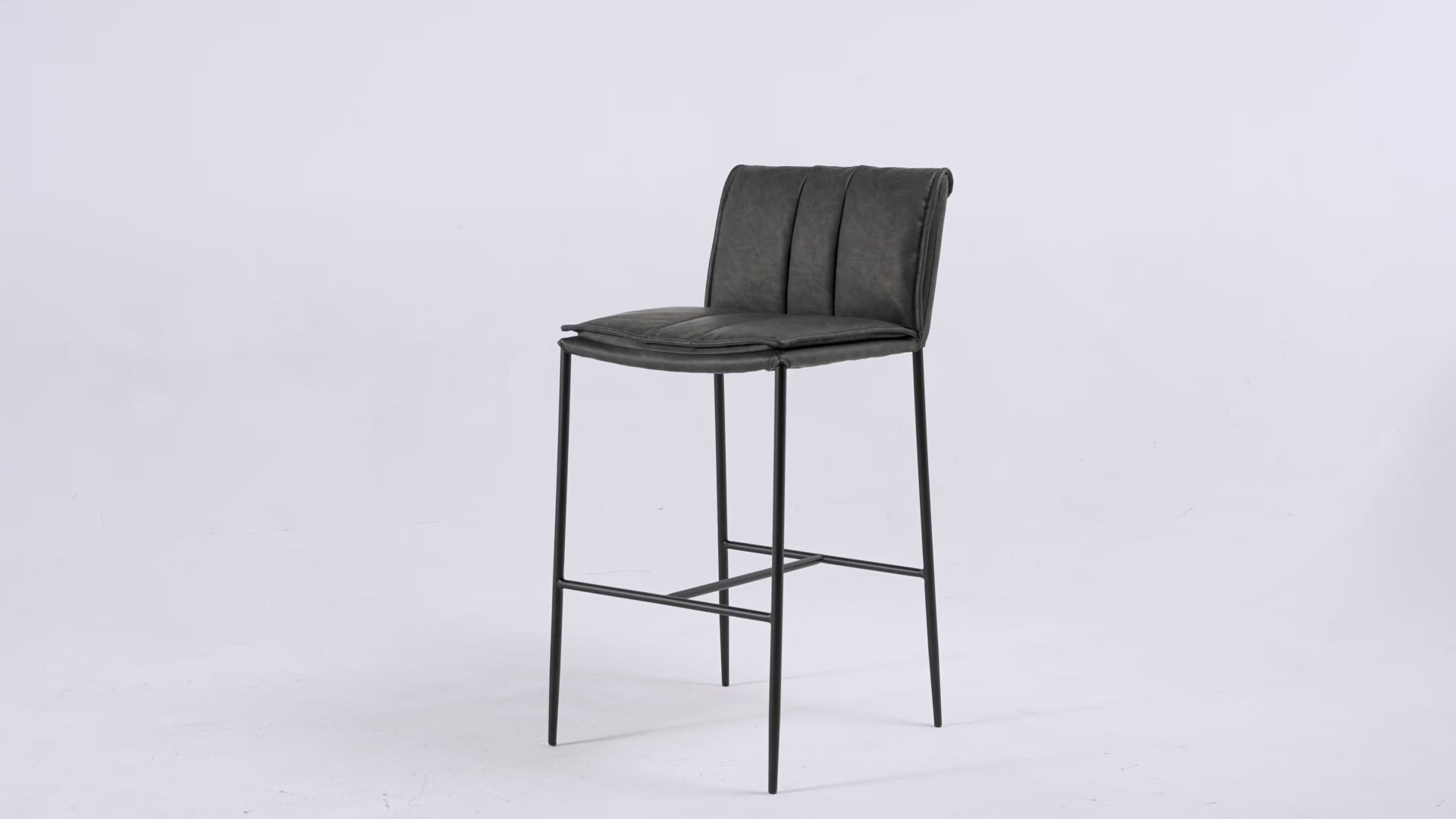 Gerard Bar Stool in Matte Black Finish with Charcoal Black Vegan Leather in Bar Stools by Maven Lane