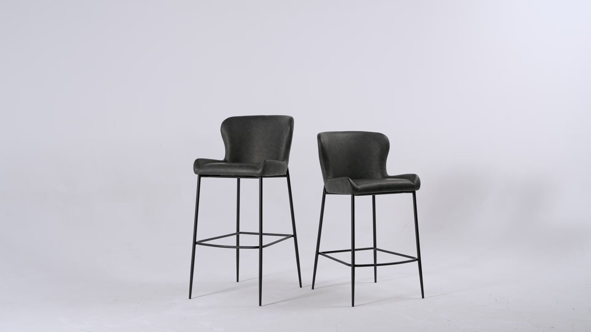 26" Naomi Counter Stool in Black Finish with Dark Grey Faux Leather (Set of 4) in Stools by Maven Lane