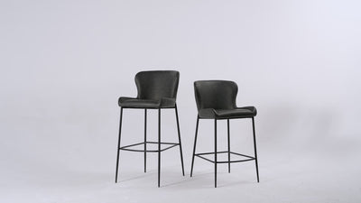 26" Naomi Counter Stool in Black Finish with Dark Grey Faux Leather (Set of 4) in Stools by Maven Lane