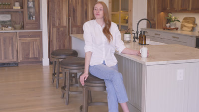 Alexander Backless Bar Stool in Brown Finish with Brown Faux Leather Upholstery in Stools by Maven Lane