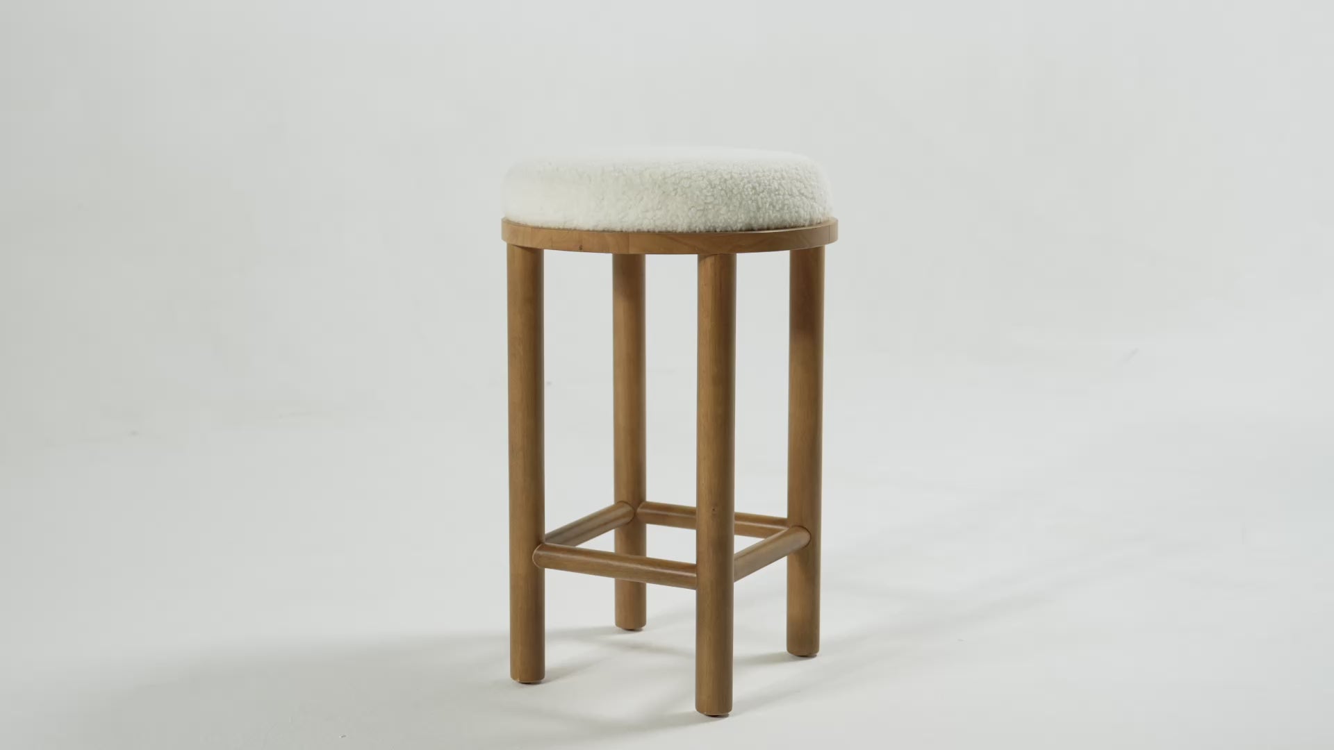 27" Clara counter height kitchen stool - aged natural wood finish with white boucle fabric in Counter Stools by Maven Lane