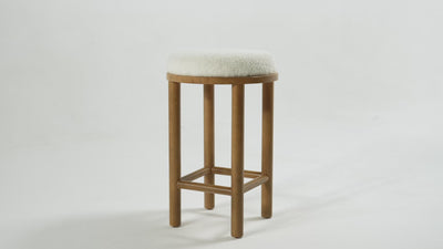27" Clara counter height kitchen stool - aged natural wood finish with white boucle fabric in Counter Stools by Maven Lane