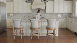 Pullman Counter Stool in Light Brown Finish with Light Grey Fabric in Stools by Maven Lane
