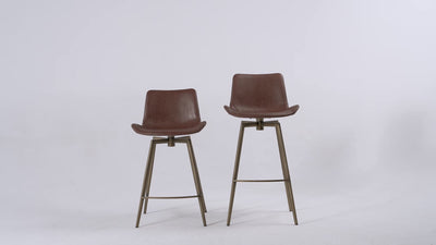 30" Victor Bar Stool in Aged Gold Finish with Brown Faux Leather in Stools by Maven Lane