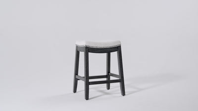 26" Sophia Backless Counter Stool in Aged Black Finish with Snow White Fabric in Stools by Maven Lane