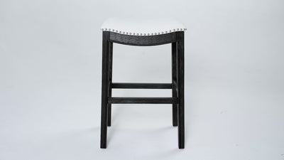 31" Adrien Saddle Bar Stool in Aged Black Finish with Snow White Fabric Upholstery in Stools by Maven Lane