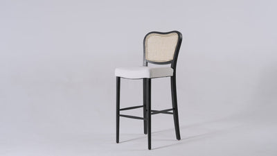 Vera Bar Stool In Aged Black With Snow White Upholstery in Stools by Maven Lane