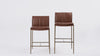 Gerard Bar Stool in Aged Gold Finish with Brown Faux Leather in Stools by Maven Lane