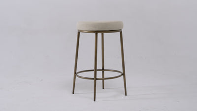 Stella Counter Stool in Antique Brass Finish with Light Beige Fabric Upholstery in Stools by Maven Lane