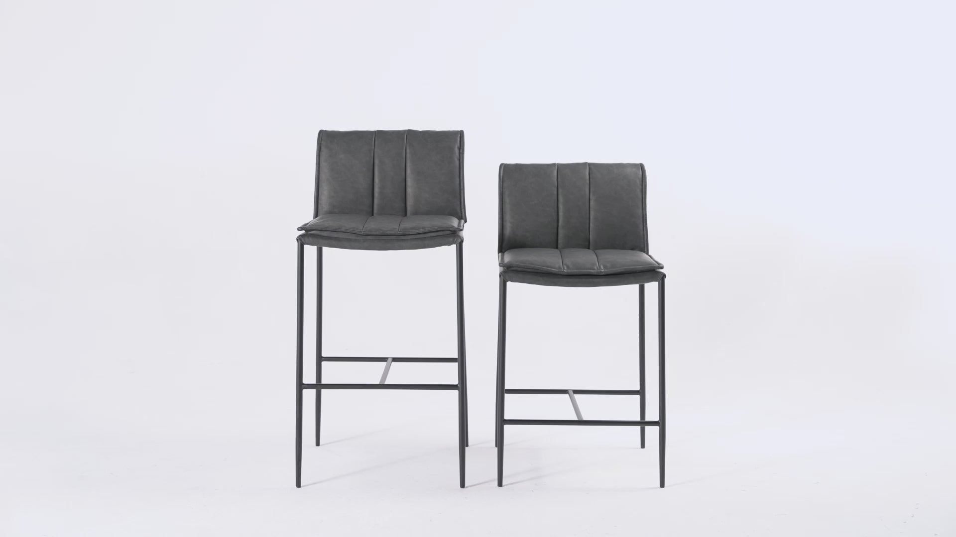 25" Gerard Counter Stool in Matte Black Finish with Charcoal Black Vegan Leather in Maven Lane by Maven Lane
