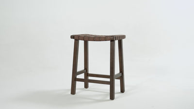 Noah Backless Counter Stool in Aged Brown Finish with Cocoa Brown Vegan Leather in Stools by Maven Lane