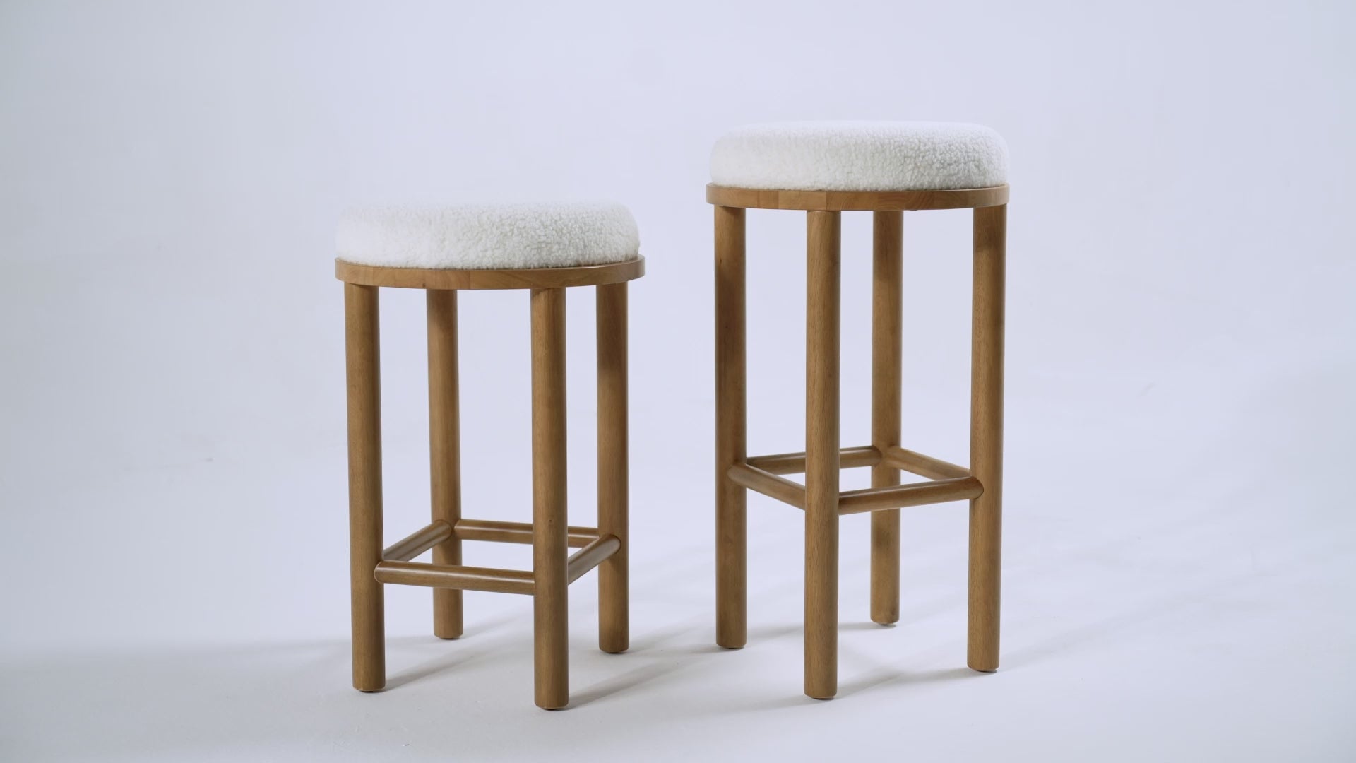 31" Clara Bar Stool in Aged Natural Wood Finish with White Boucle Fabric in Stools by Maven Lane