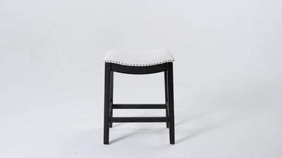 26" Adrien Saddle Counter Stool in Black Finish with White Fabric (Set of 2) in Stools by Maven Lane