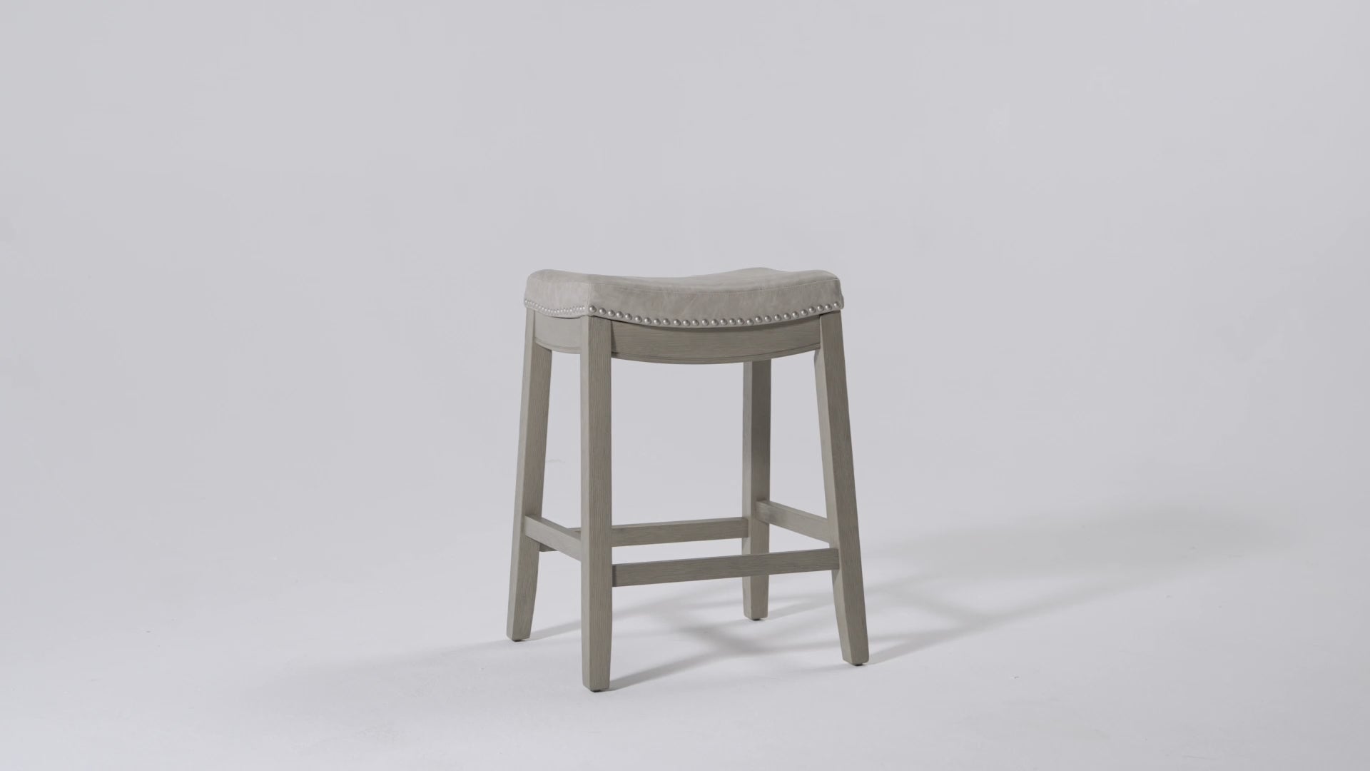 26" Sophia Backless Counter Stool in Aged Grey Finish with Pebble Grey Vegan Leather in Stools by Maven Lane