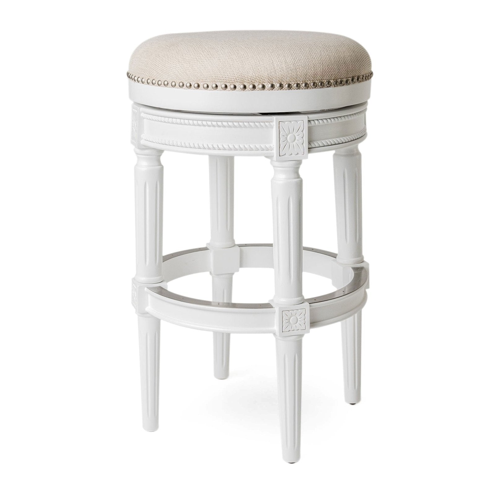 31" Pullman Backless Bar Stool in White Finish with Natural Fabric in Stools by Maven Lane