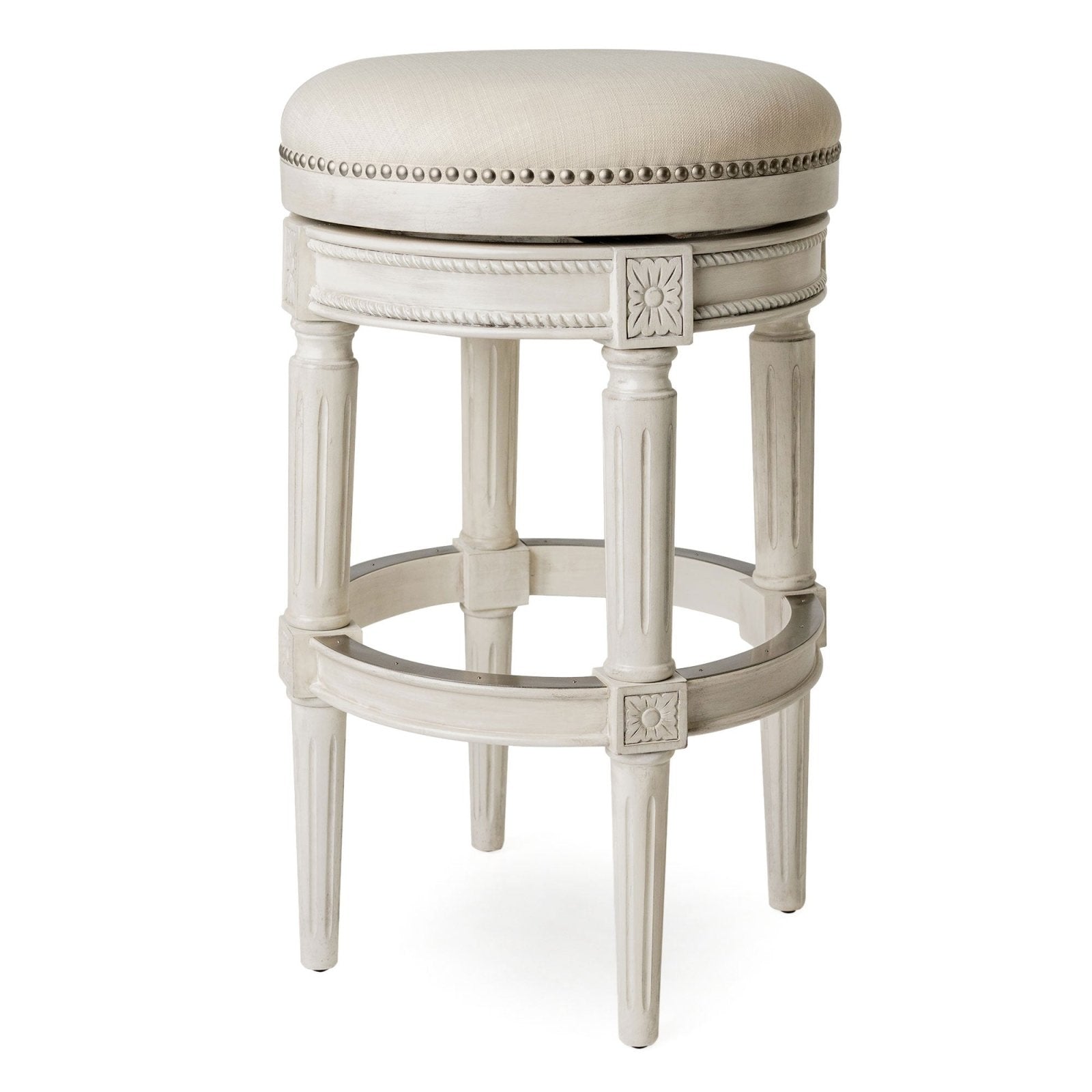 Pullman Backless Bar Stool In White Oak Finish With Natural Fabric Upholstery in Stools by Maven Lane