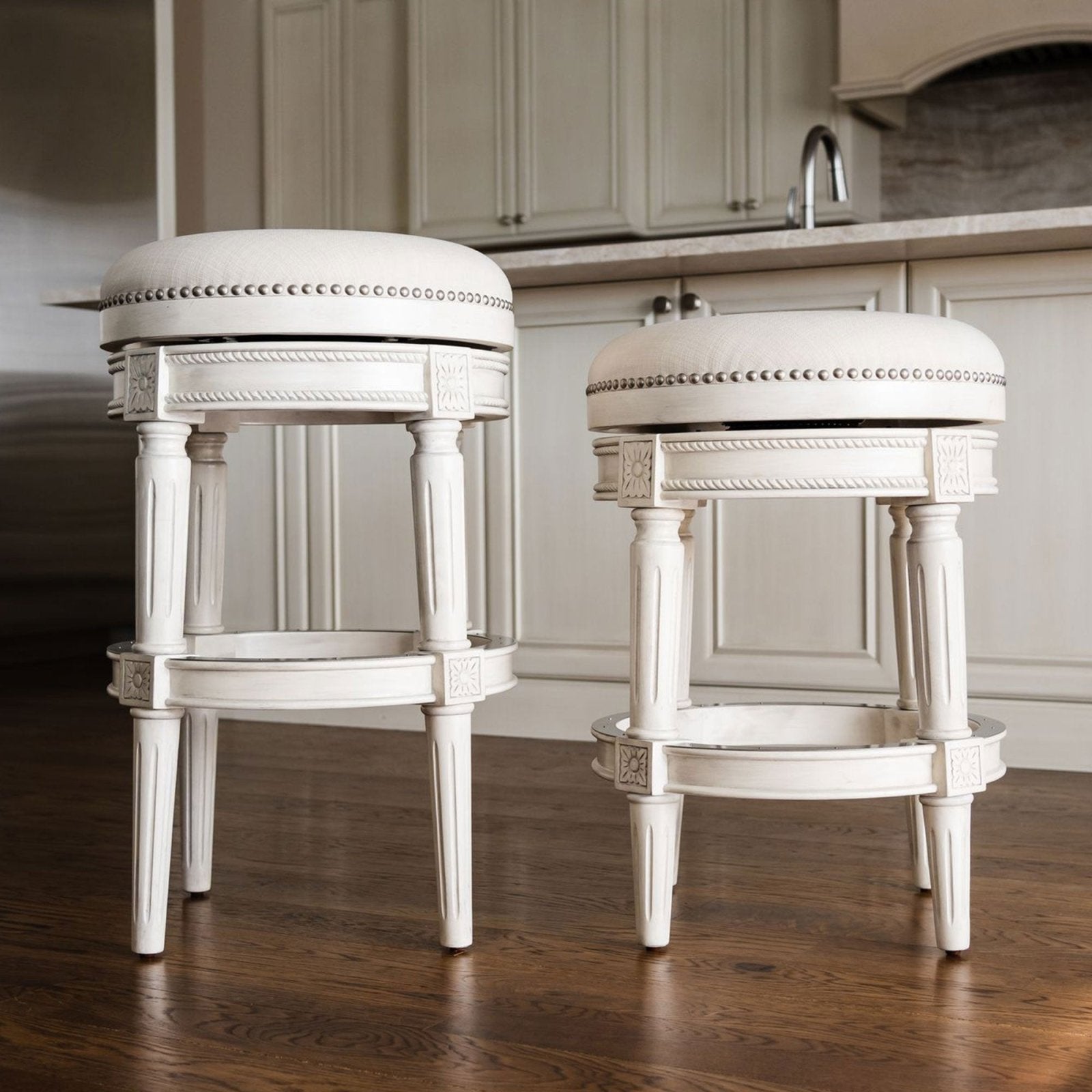 Pullman Backless Bar Stool In White Oak Finish With Natural Fabric Upholstery in Stools by Maven Lane