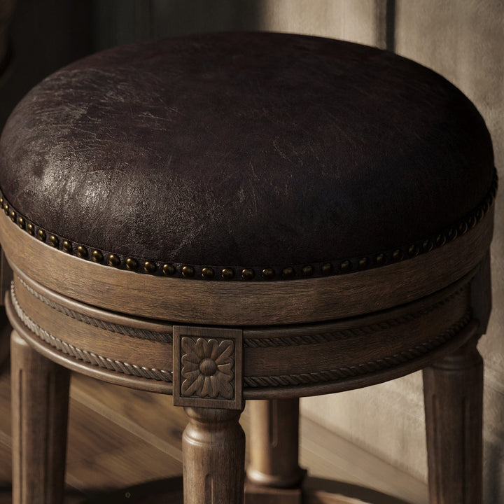 Pullman Backless Bar Stool In Walnut Finish With Marksman Saddle Vegan Leather in Stools by Maven Lane