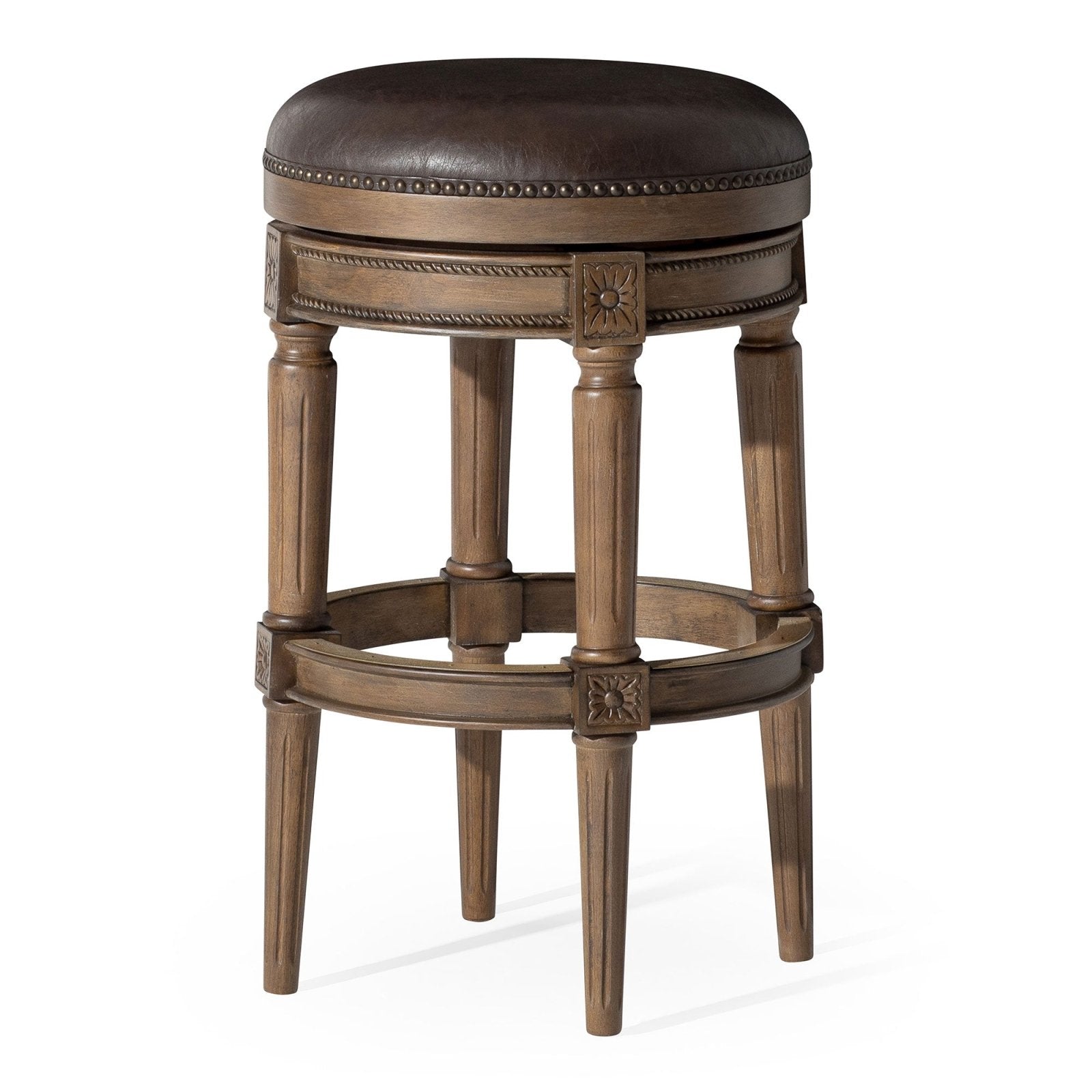 Pullman Backless Bar Stool In Walnut Finish With Marksman Saddle Vegan Leather in Stools by Maven Lane