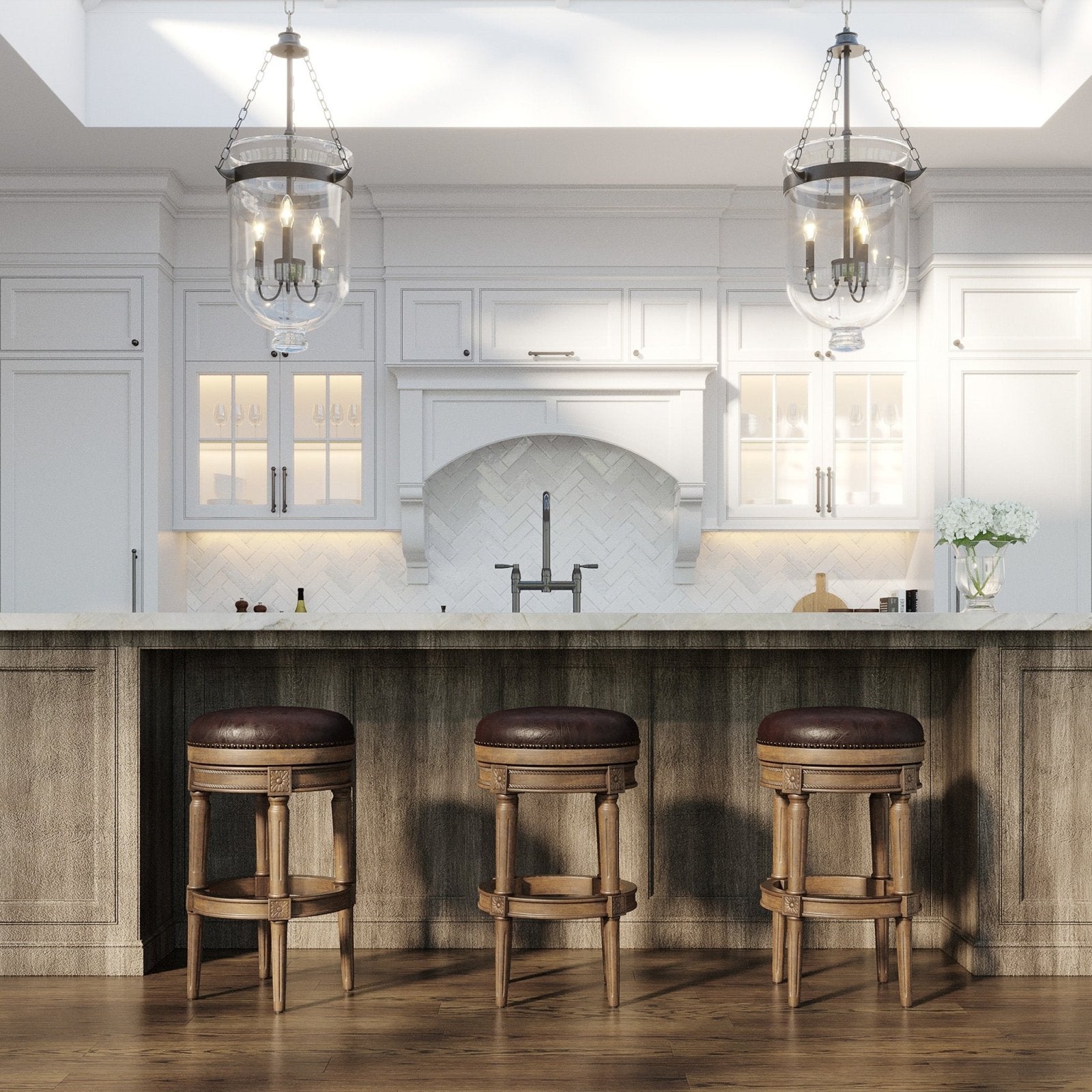 Pullman Backless Bar Stool In Walnut Finish With Marksman Saddle Vegan Leather in Stools by Maven Lane