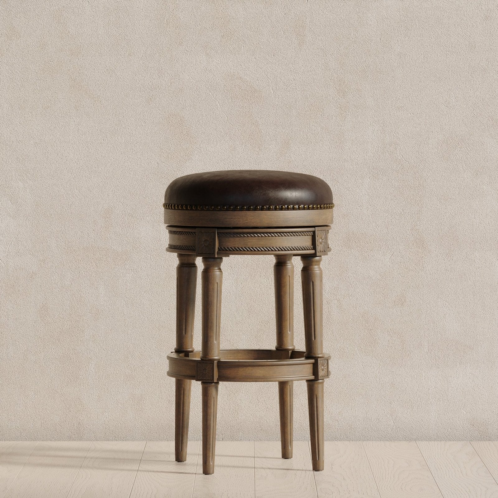 Pullman Backless Bar Stool In Walnut Finish With Marksman Saddle Vegan Leather in Stools by Maven Lane