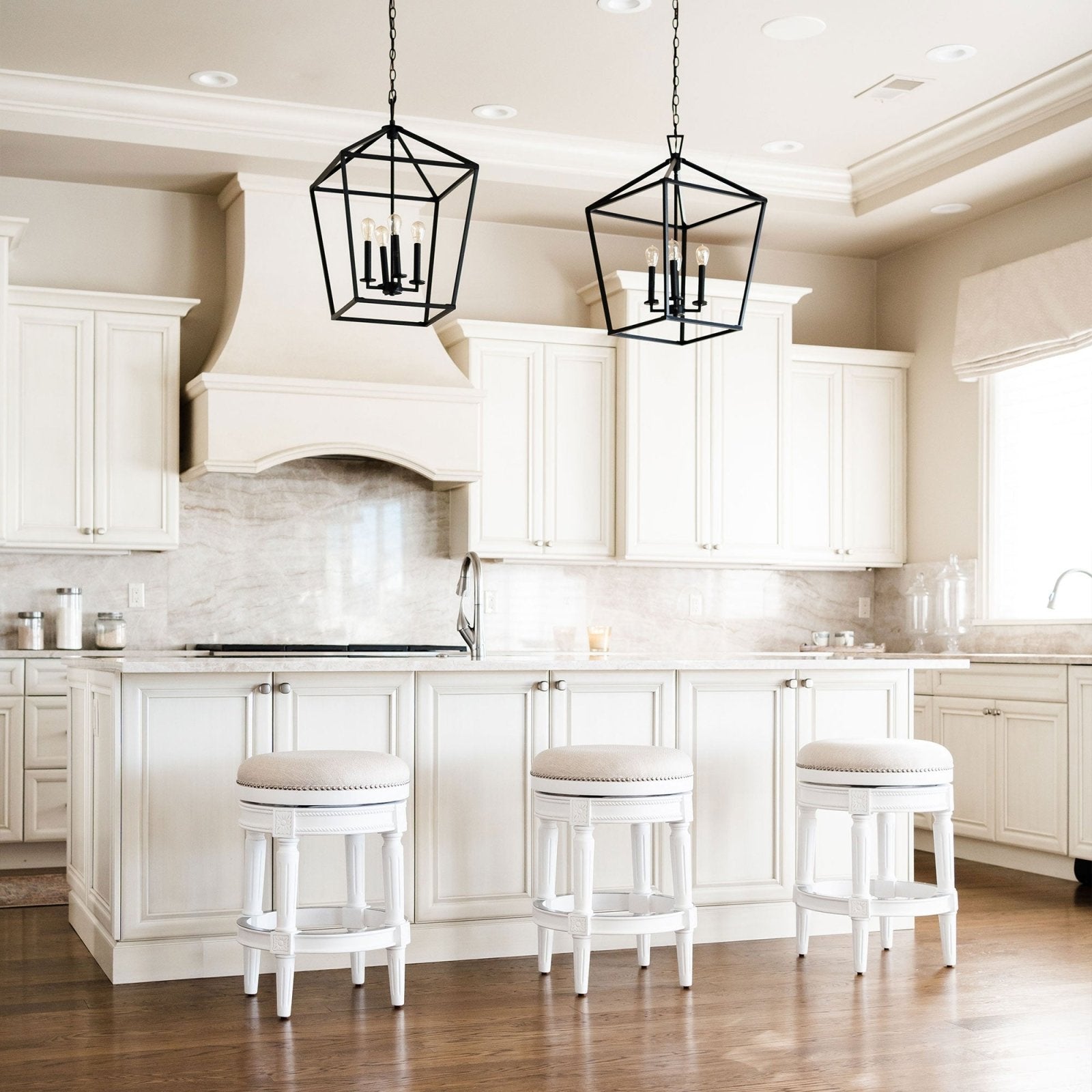 Pullman Backless Counter Stool In Alabaster White Finish With Cream Fabric Upholstery in Stools by Maven Lane