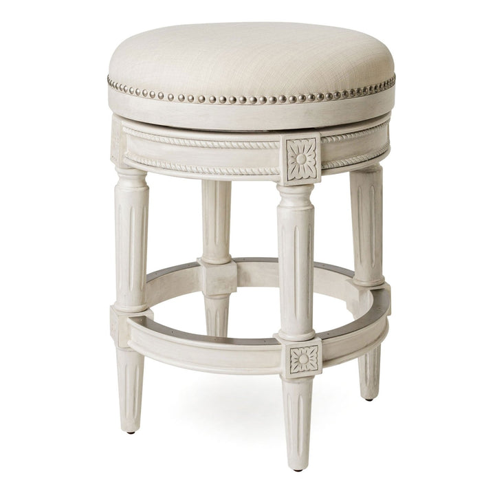 Pullman Backless Counter Stool In White Oak Finish With Natural Fabric Upholstery in Stools by Maven Lane