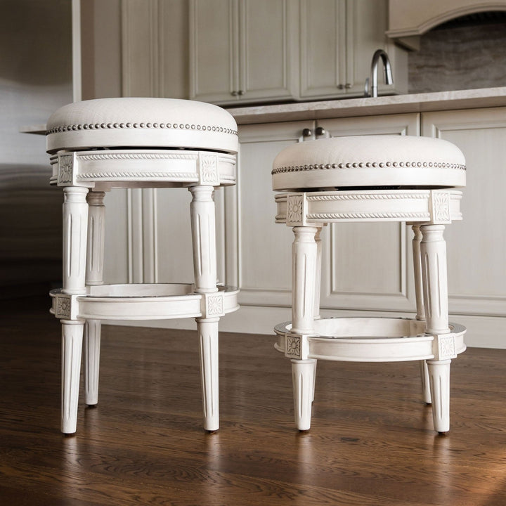 Pullman Backless Counter Stool In White Oak Finish With Natural Fabric Upholstery in Stools by Maven Lane