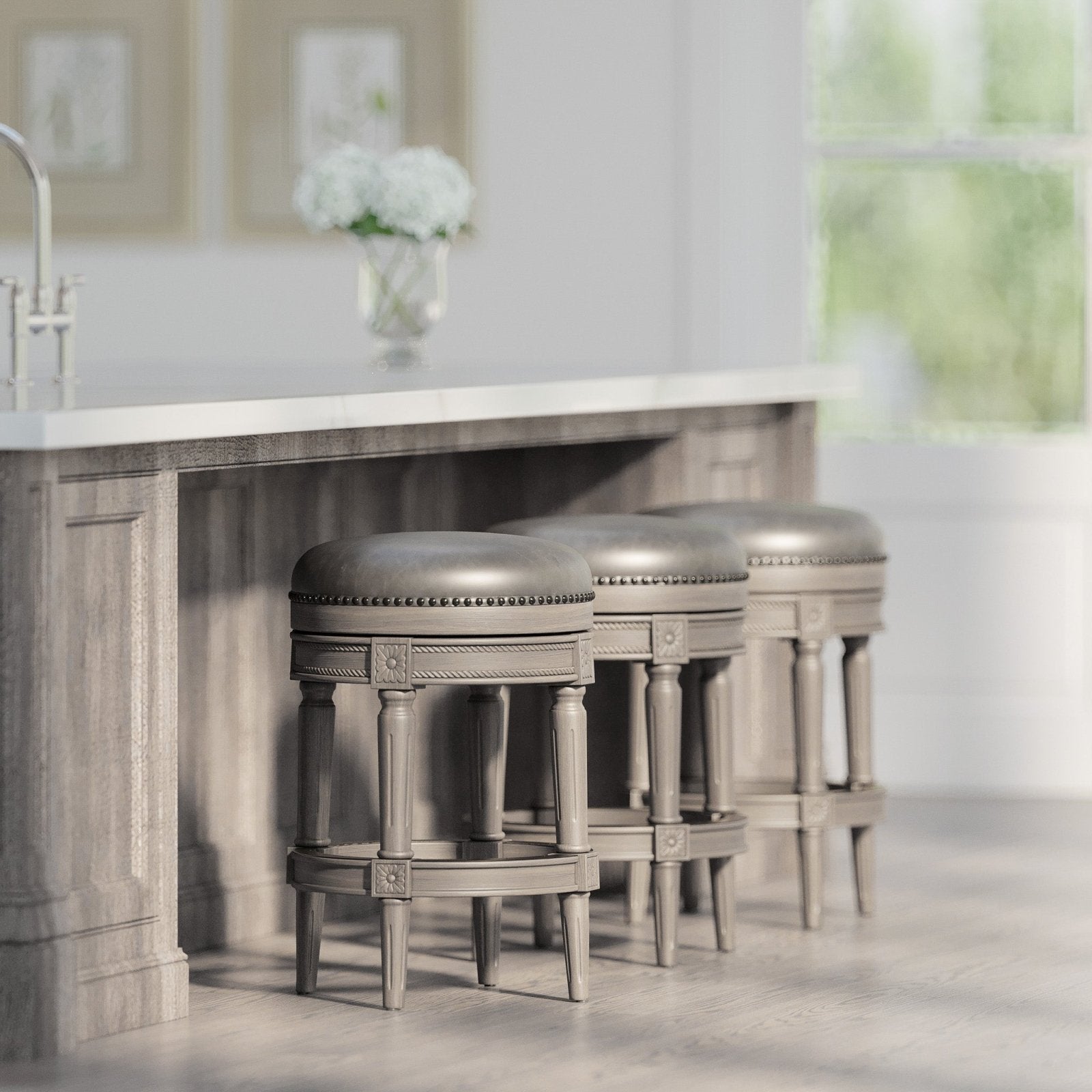 Pullman Backless Counter Stool In Reclaimed Oak Finish With Ronan Stone Vegan Leather in Stools by Maven Lane