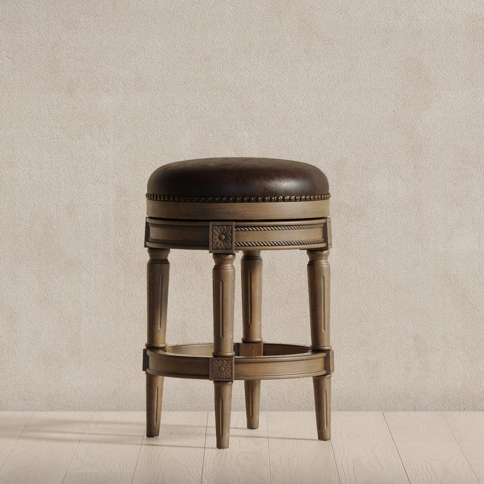 Pullman Backless Counter Stool In Walnut Finish With Marksman Saddle Vegan Leather in Stools by Maven Lane