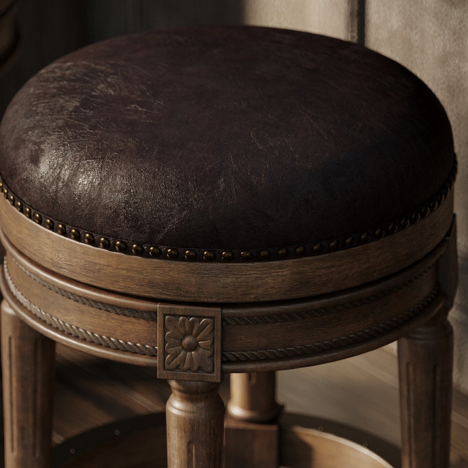 Pullman Backless Counter Stool In Walnut Finish With Marksman Saddle Vegan Leather in Stools by Maven Lane