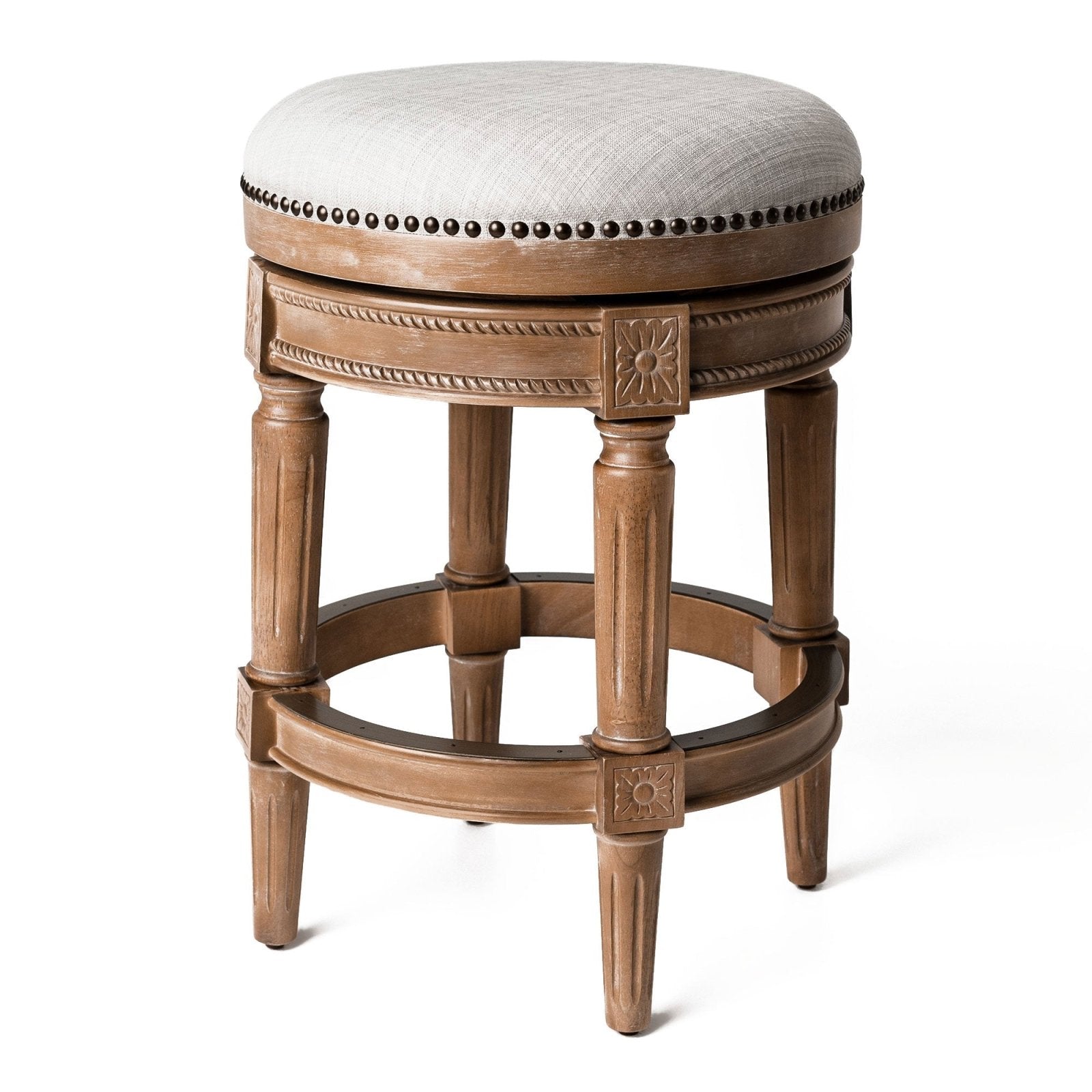 26" Pullman Backless Counter Stool in Weathered Oak Finish with Sand Color Fabric Upholstery