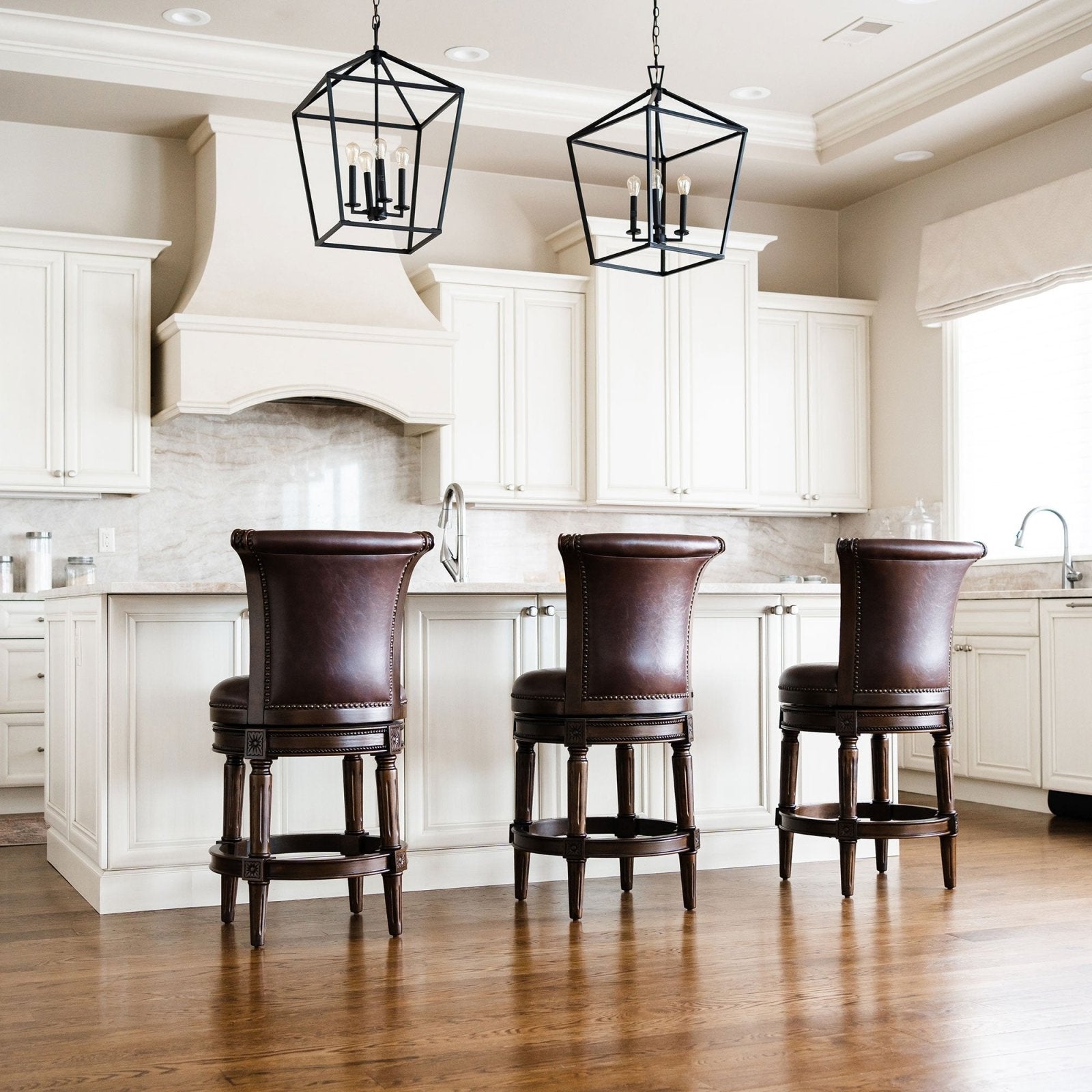 Pullman Bar Stool In Dark Walnut Finish With Vintage Brown Vegan Leather in Stools by Maven Lane