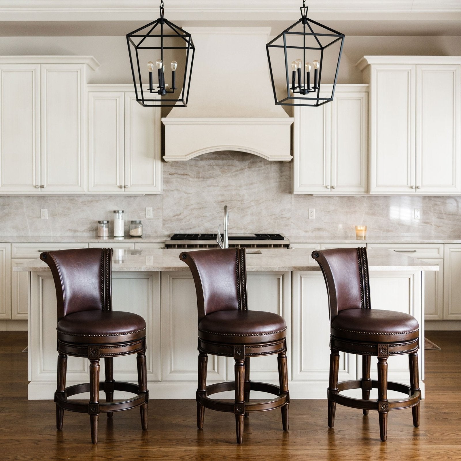 Pullman Bar Stool In Dark Walnut Finish With Vintage Brown Vegan Leather in Stools by Maven Lane