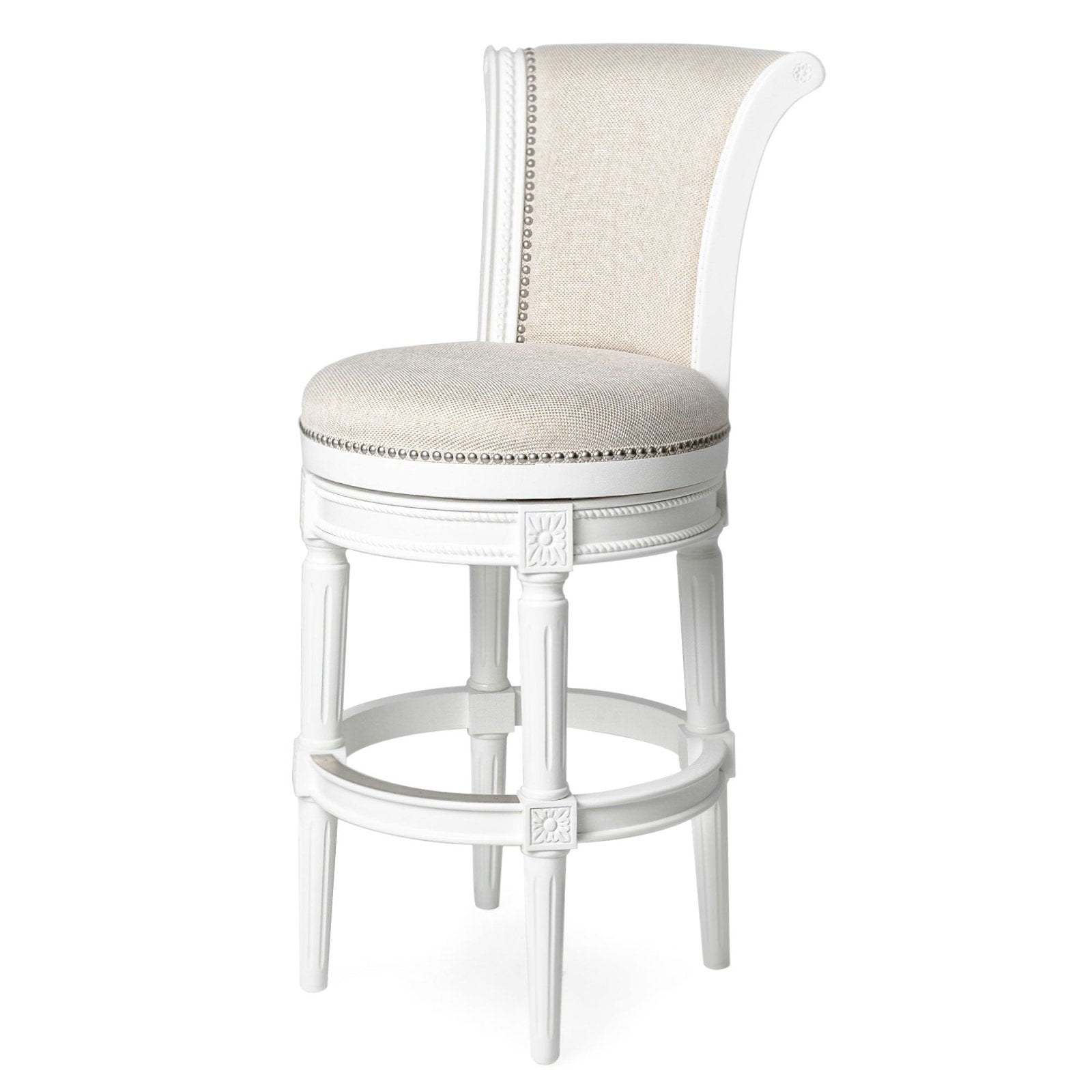Pullman Bar Stool in White Finish with Cream Fabric Upholstery in Stools by Maven Lane