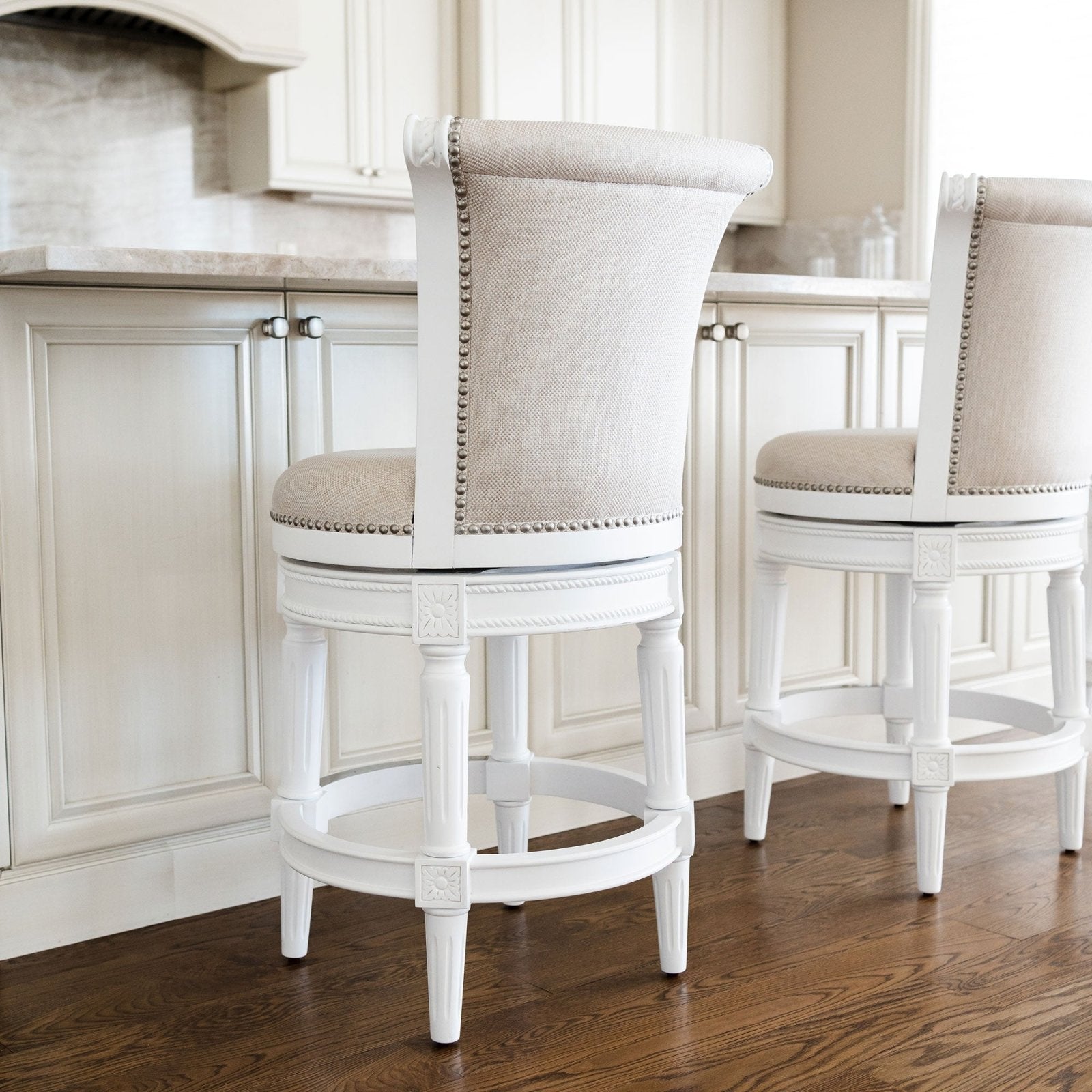 Pullman Bar Stool In Alabaster White Finish With Cream Fabric Upholstery in Stools by Maven Lane