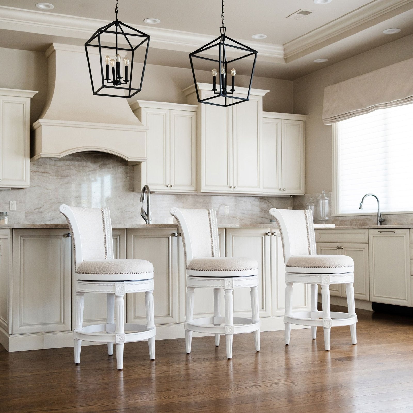 Pullman Bar Stool In Alabaster White Finish With Cream Fabric Upholstery in Stools by Maven Lane