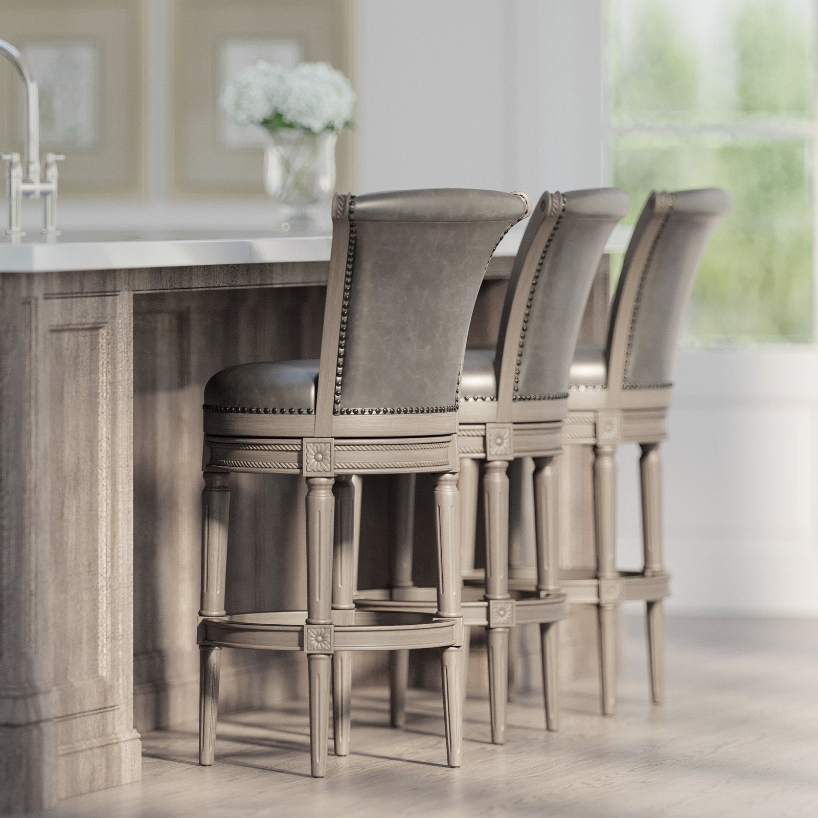 Pullman Bar Stool in Reclaimed Oak Finish w/ Ronan Stone Vegan Leather in Stools by Maven Lane