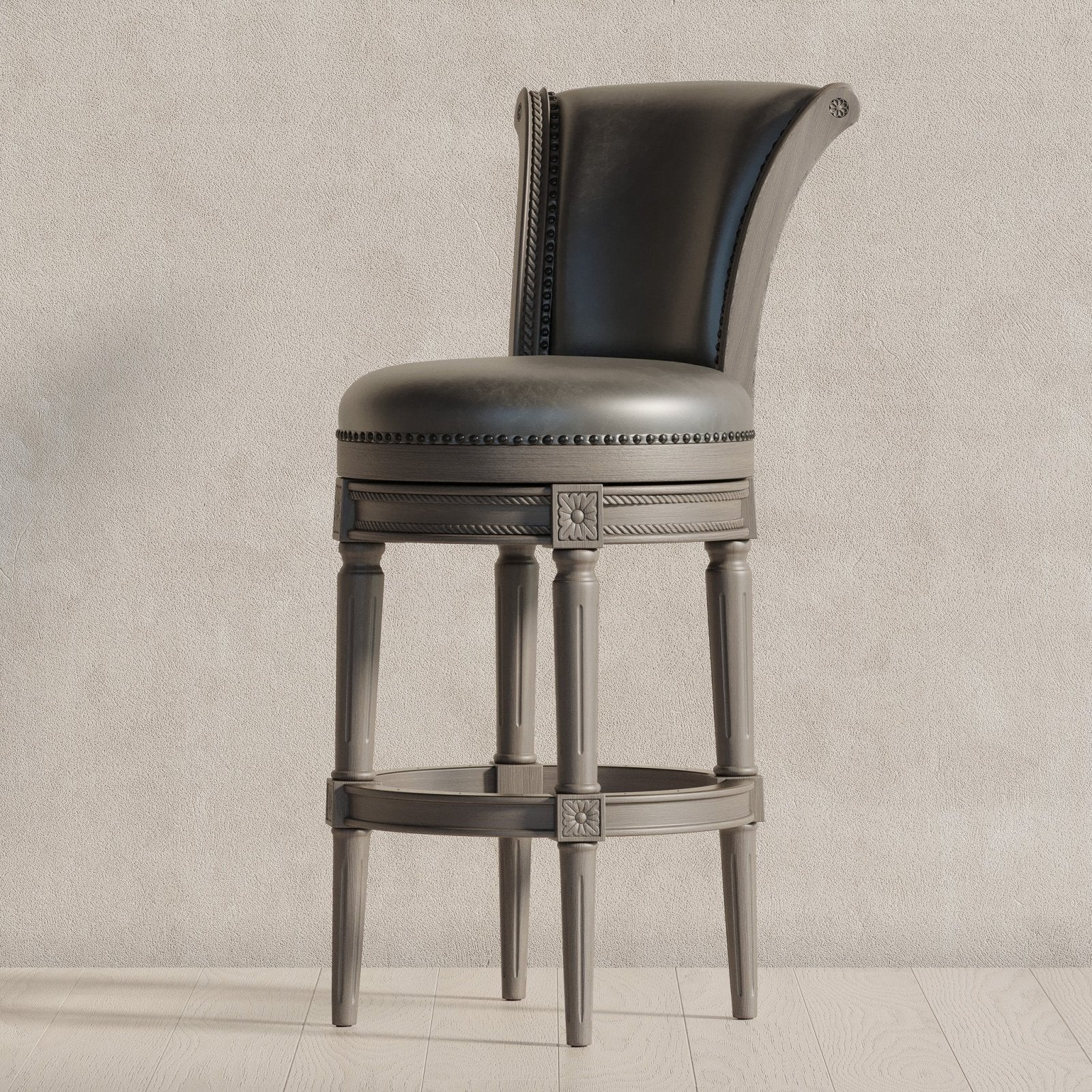 Pullman Bar Stool in Reclaimed Oak Finish w/ Ronan Stone Vegan Leather in Stools by Maven Lane