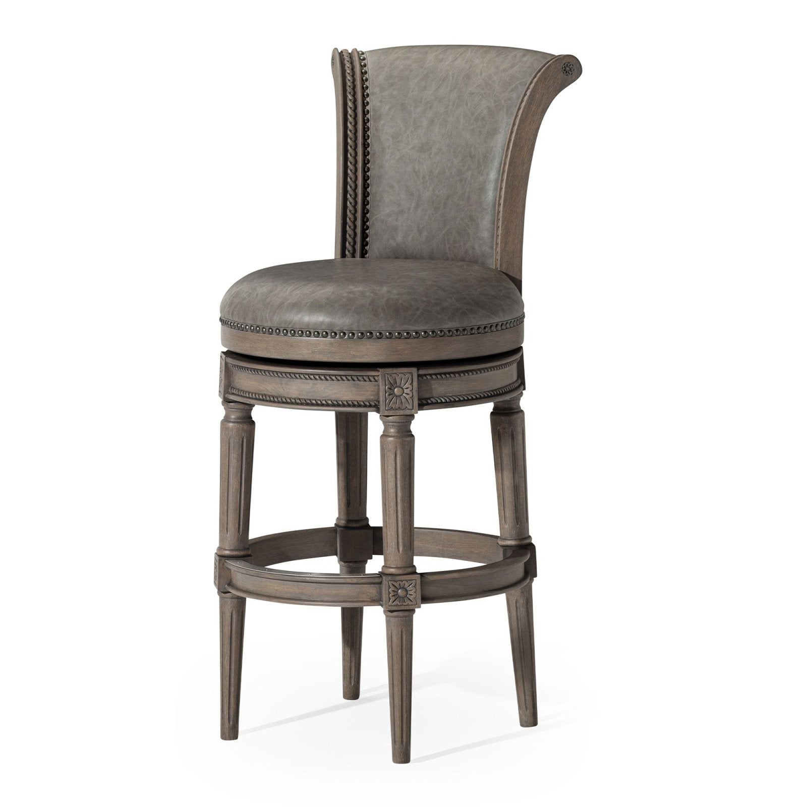 Pullman Bar Stool in Reclaimed Oak Finish w/ Ronan Stone Vegan Leather in Stools by Maven Lane