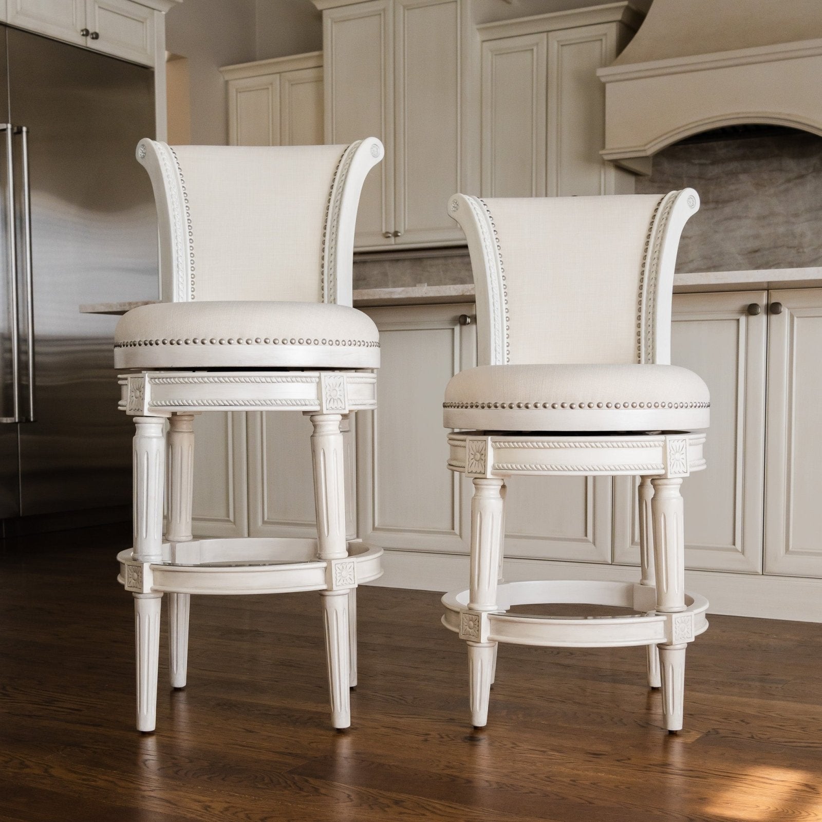 Pullman Bar Stool In White Oak Finish With Natural Fabric Upholstery in Stools by Maven Lane