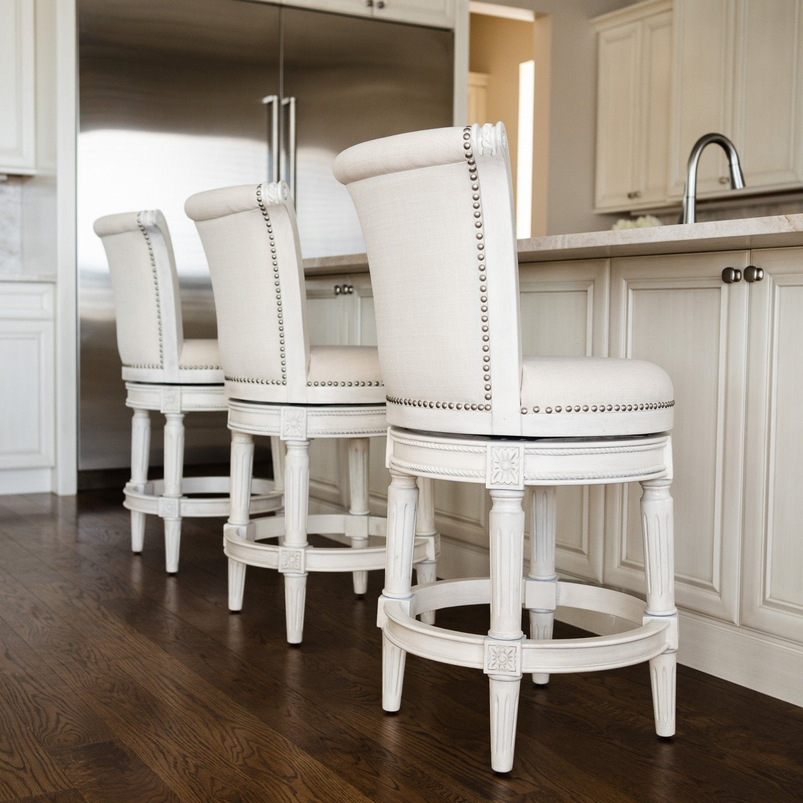 Pullman Bar Stool In White Oak Finish With Natural Fabric Upholstery in Stools by Maven Lane